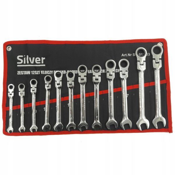 Ключи с трещоткой на шарнире 8-19 mm 12эл. Silver SK-012-03