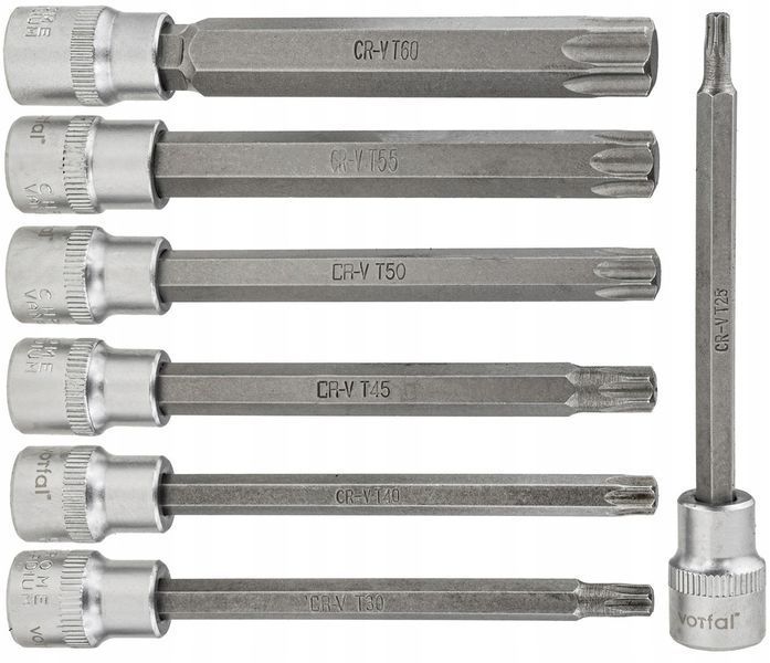 Набір довгих біт впресованих в головку TORX T25-T60 (CrV) 7 од. Vorfal V08404
